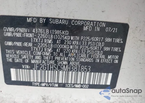 2021 Subaru Crosstrek Sport из США, поврежденный, VIN JF2GTHSC9MH381853